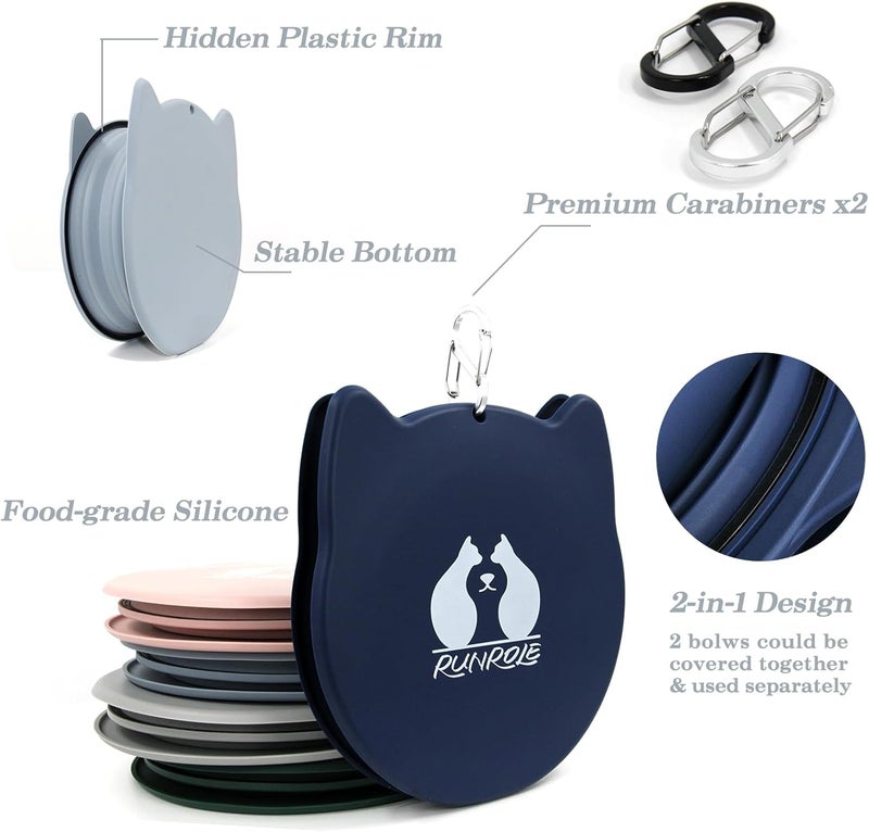 RUNROLE 2-in-1 Collapsible Silicone Dog Travel Bowls, Slot Together and Use Separately, Portable Pet Food Water Bowls, Foldable Cat Feeding Watering Dishes, 20OZ+27OZ(Navy Blue) - Image 3